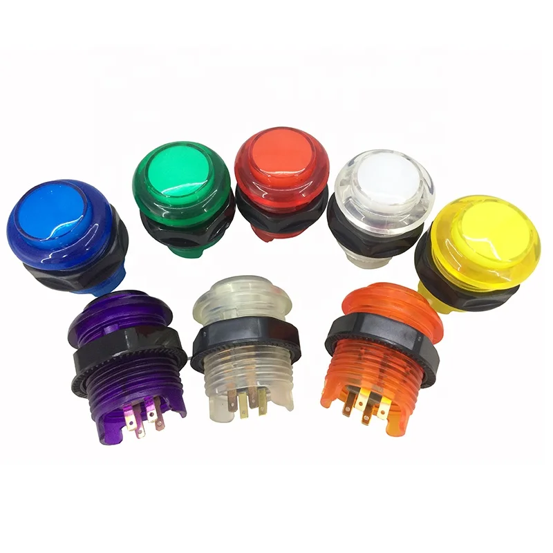 Arcade-botón redondo iluminado tipo tornillo con lámpara LED integrada, Tuercas de microinterruptor, color púrpura y naranja, 12V, 28mm, 10 Uds.