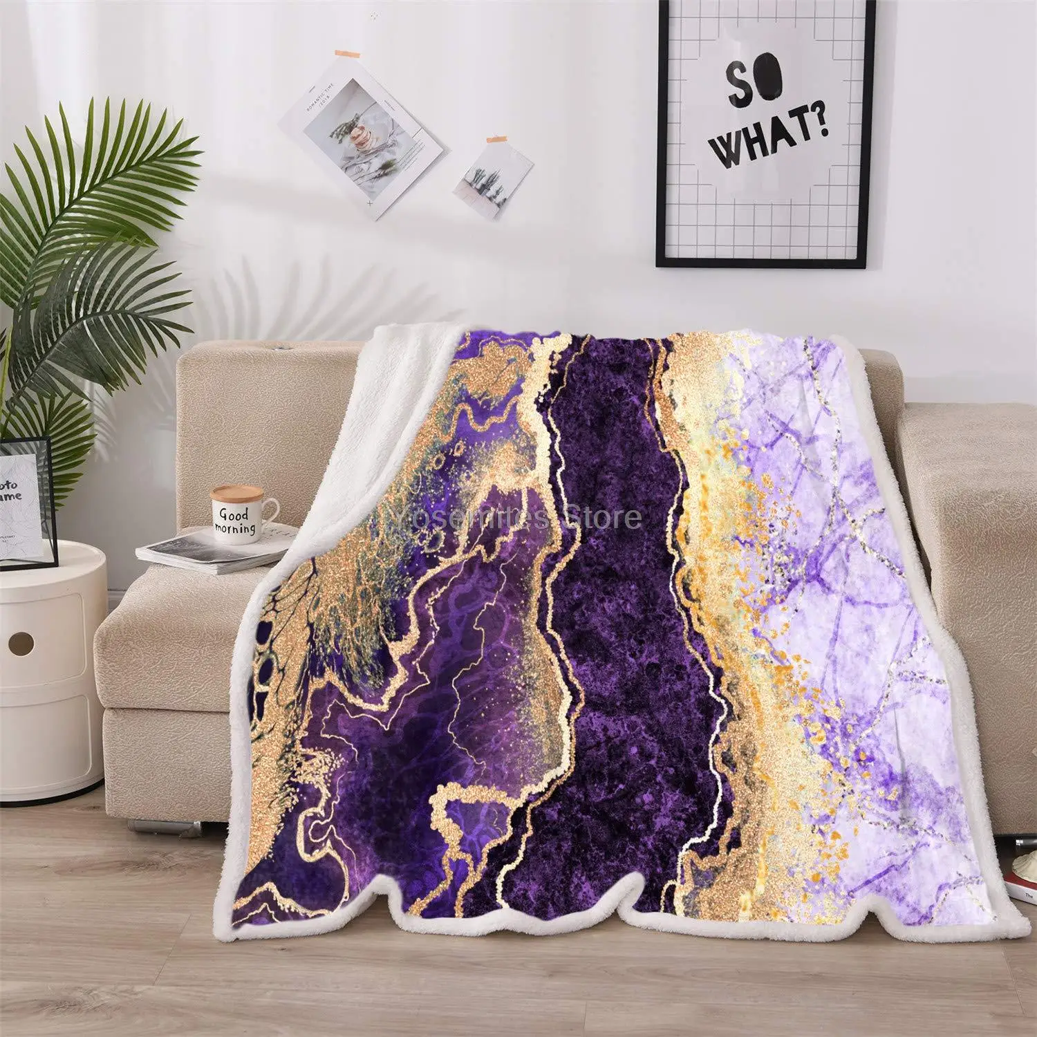 Holawakaka Marble Blanket Throw Twin Size, Luxury Super Soft Cozy Sherpa Fleece Throw for Bed Sofa Couch Travel (Purple, 60