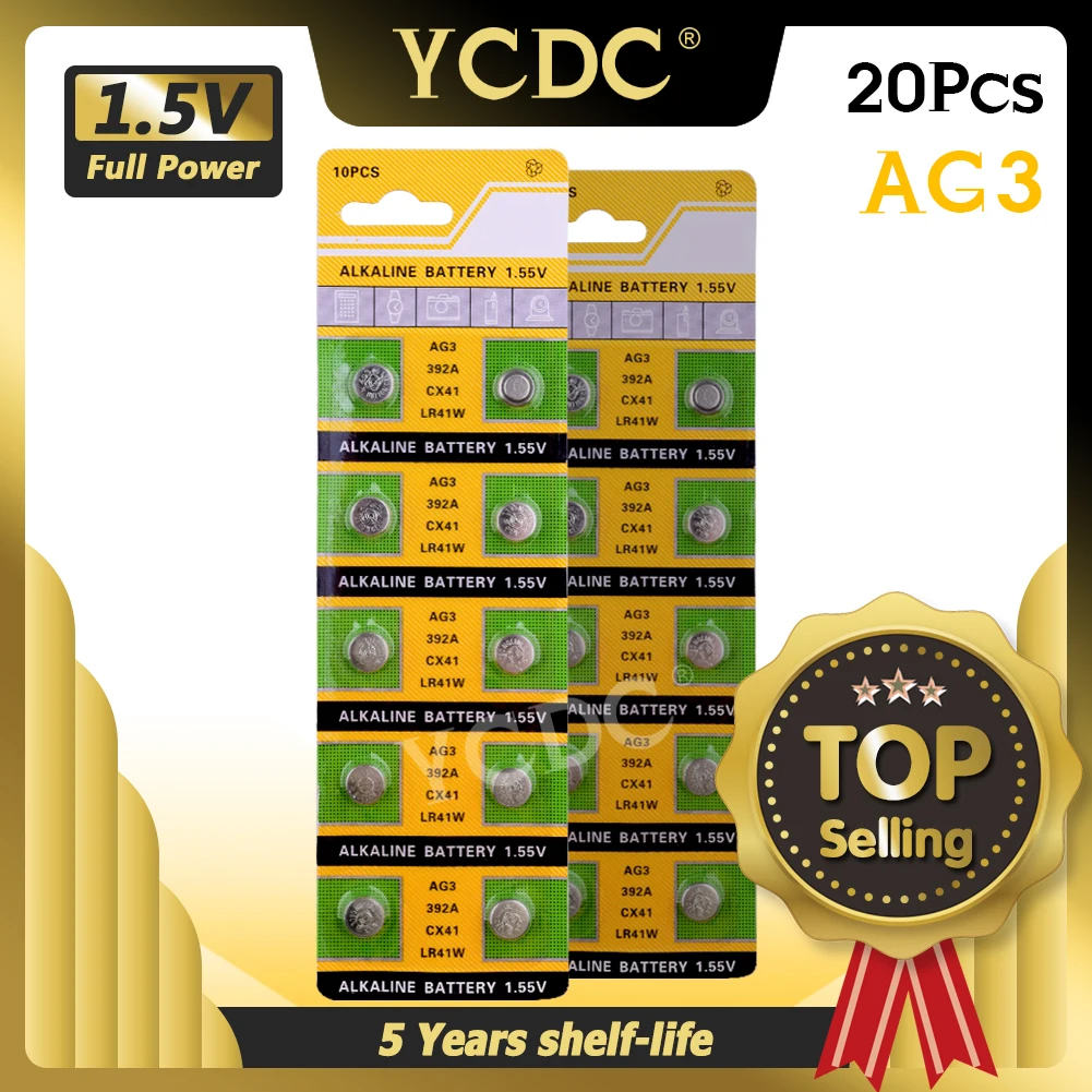 YCDC + высокомощная быстрая продажа 20x щелочная батарея 1 55 в G3 AG3 LR41 LR736 V3GA SR41 192 392