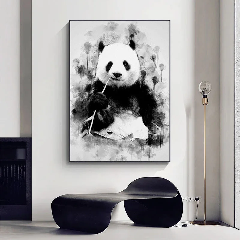 Картина на холсте с изображением милой панды едящей бамбук картина стену для