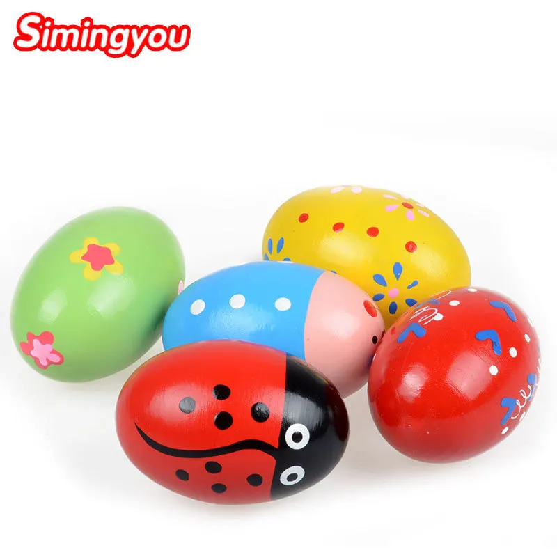 

1pcs Puzzle Wooden Musical Instrument Wooden Cartoon Colorful Sand Egg Ball For Children C20 DropShipping Random Style