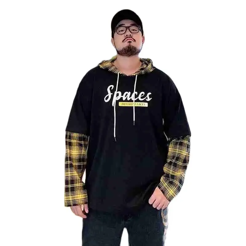 

Осенняя мужская клетчатая толстовка с надписью, верхняя одежда, толстовки с капюшоном, женская модель 7XL 8XL, повседневные свободные толстовк...