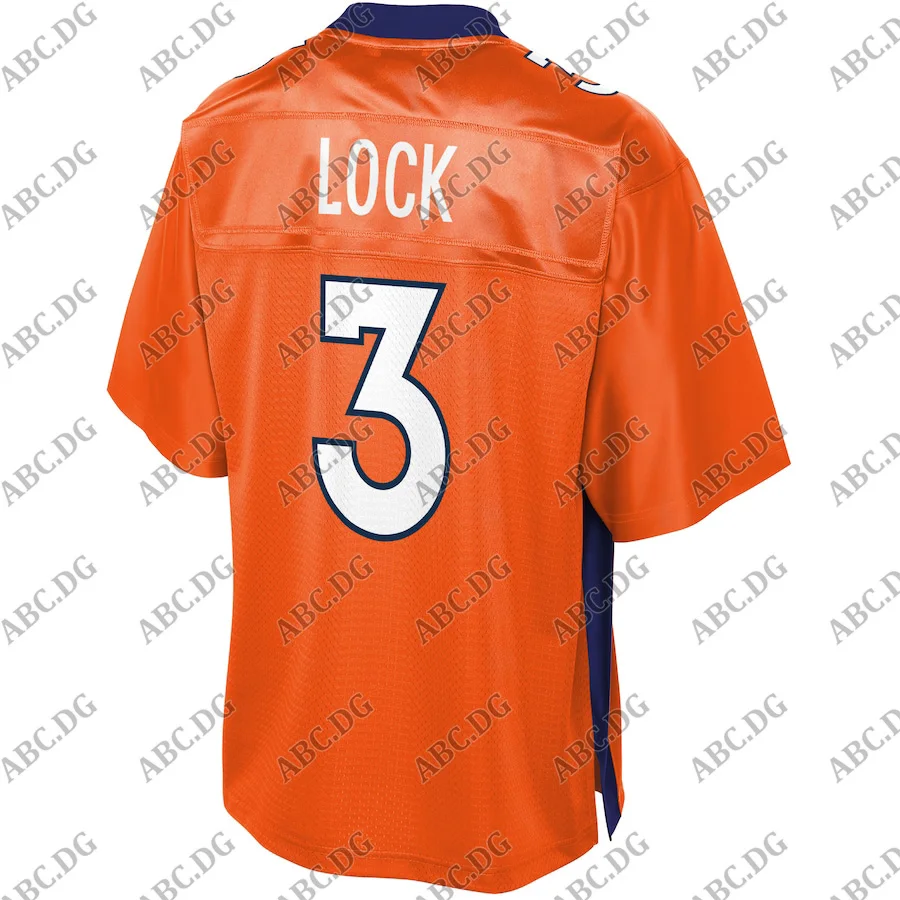 

Customized Stitch American Football Jersey Men Women Kid Youth Denver Drew Lock Pro Line Orange Primary Player Team Jersey