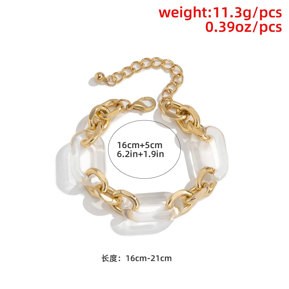 

Punk Gold Color Acrylic Thick Chain Link Bracelets For Women New Fashion Adjustable Bracelet On Hand Unisex Charm Jewelry 2021