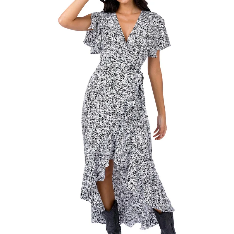 

Casual Print Chiffon Dresses Women Summer Dress 2019 Ruffle Irregular Beach Vintage Dress For Ladies V Neck Long sundress Female