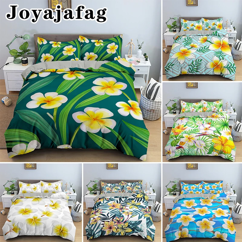 

Light Yellow Frangipani King Queen Bedding Set Quilt Covers With Pillowcase Single Double Duvet Cover Women Bed Sets