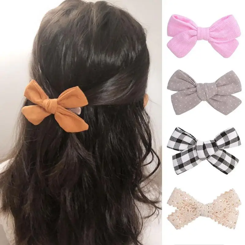 

1Pc Cotton Linen Leopard Print Hair Bows With Clip For Baby Girls Plaid Hair Clips Barrettes Hairpins Headwear Hair Accessories