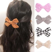 1pc cotton linen leopard print hair bows with clip for baby girls plaid hair clips barrettes hairpins headwear hair accessories