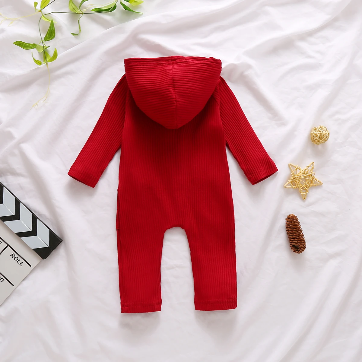 

0-18months Newborn Baby Boys Girls Romper ,Long Sleeve Hooded Knitted Jumpsuit Pocket Solid Color Playsuit for Baby Boys Girls