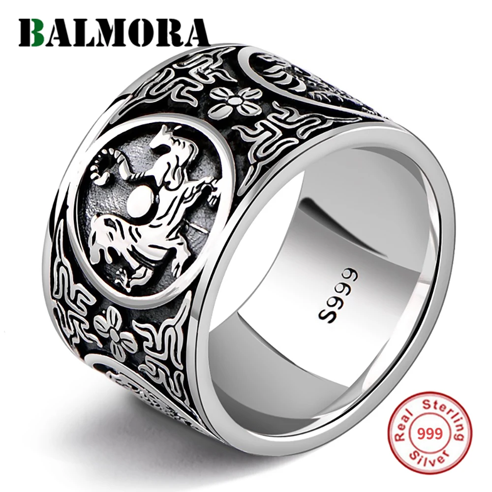 BALMORA, Настоящее серебро 999 пробы, винтажные кольца с изображением дракона Тигра для мужчин и женщин, крутые панк Модные ювелирные изделия, ширина см