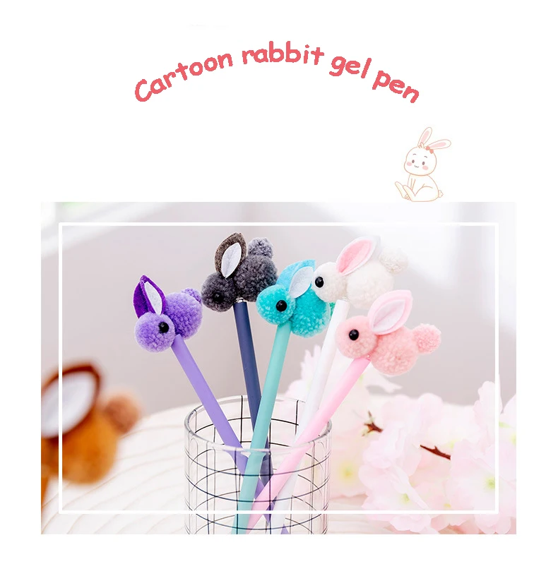 Гелевая ручка Kawaii, Корея, креативная, плюшевая, с ушками кролика, гелевая ручка, милый кролик, ручка для подписи, кавайные канцелярские школьные принадлежности, обратно в школу