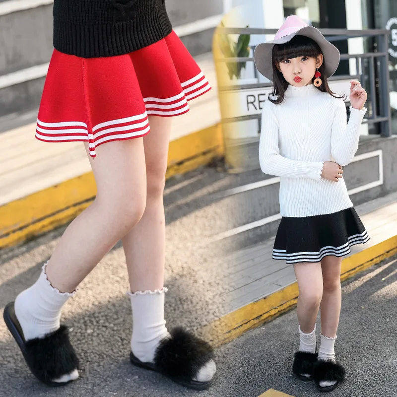 Юбка для девочек весна осень милая детская юбка пачка вязаная мини в полоску