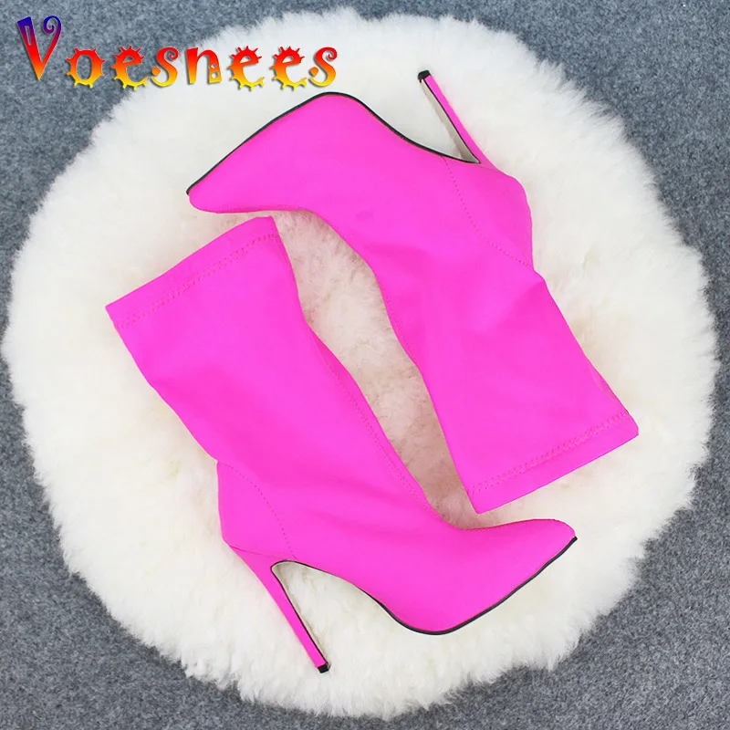 Женские эластичные ботинки без шнуровки однотонные ботинки-носки на высоком