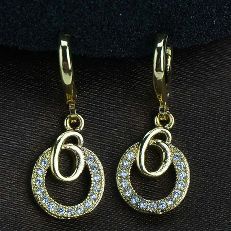 

New Gold Color Earrings Beautiful Temperament Female Models Wild Round Inlaid Zircon Earrings Ear Jewelry