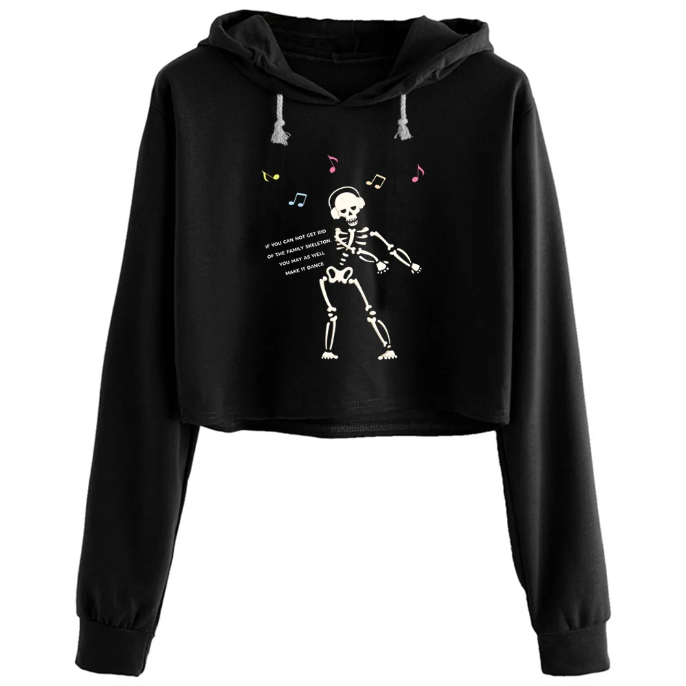 

Dancing Skeleton Crop Hoodies Women Anime Emo Aesthetic Kpop Pullover For Girls