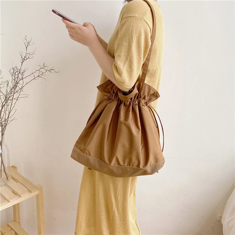 

Пляжная сумка для девочек, новая однотонная Складная Холщовая Сумка на шнурке, мягкая Наплечная Сумка 01-SB-gxzzfb