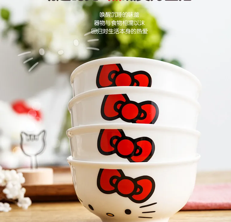 4pcs 4.5/5inch Kitty ceramics Bowl breakfast Korean bowl salad Dessert Children tableware Kitchen Household Dinnerware | Дом и сад