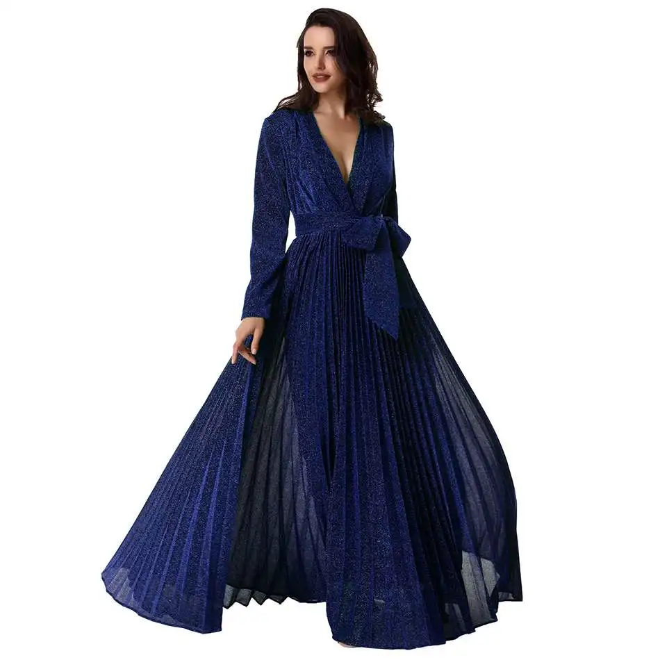 Женское платье Seamyla длинное Сетчатое в пол с длинным рукавом зеленое золотое