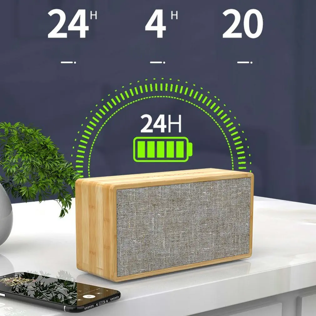 

Беспроводная Bluetooth-Колонка деревянная, 4400 мАч, с сабвуфером