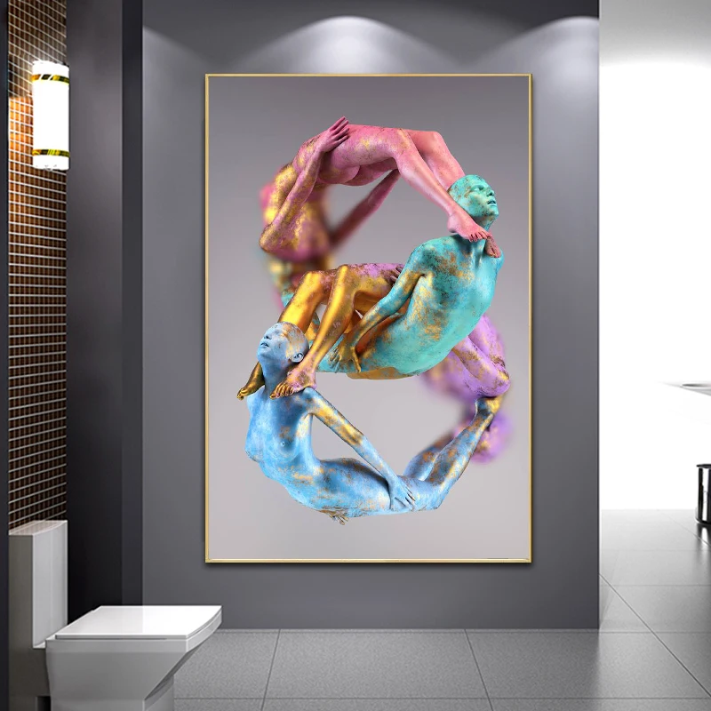 

Abstract Figure Couple Statue Poster Canvas Painting Prints Nude Women Lover Sculpture Picture for Living Room Home Decoration