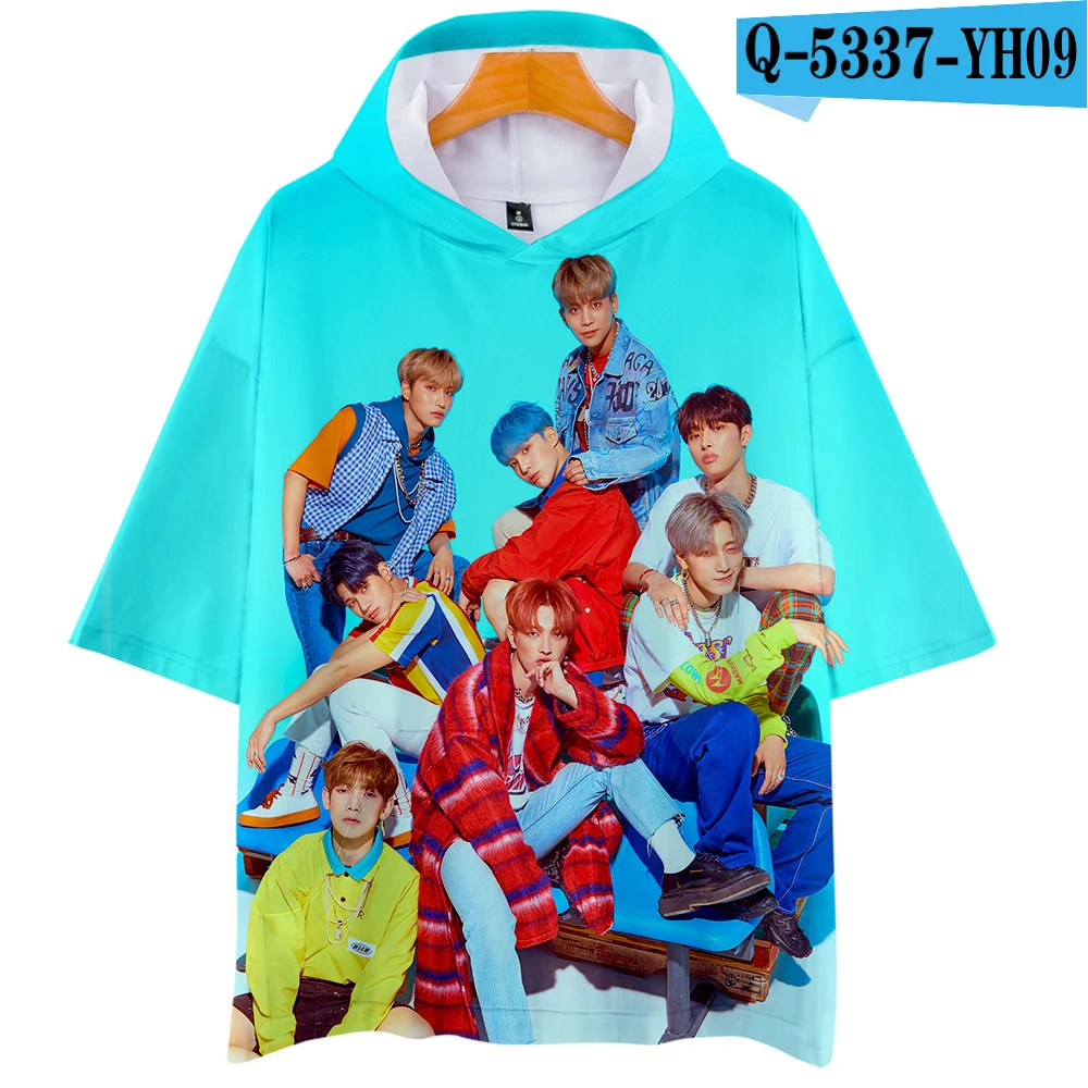 ATEEZ 3D Футболка с принтом женская мода Harajuku Повседневная Хип Хоп короткий рукав Kawaii Популярная 3D футболка с капюшоном XXS-4XL - Цвет: 13