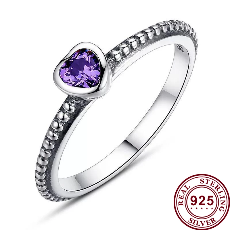 

Original 925 кольцо Silver Pan Ring Shiny Heart Purple With Crystal Pan Ring For Women Wedding Party Gift Fashion Jewelry