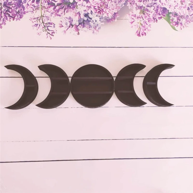 

3 Rustic Wooden Moon Shape Storage Shelf Floating Wall Mounted Hanging Photo