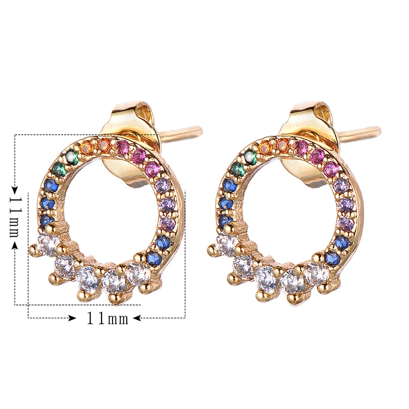 Женские серьги-гвоздики Pipitree простые круглые серьги с фианитами золотого цвета