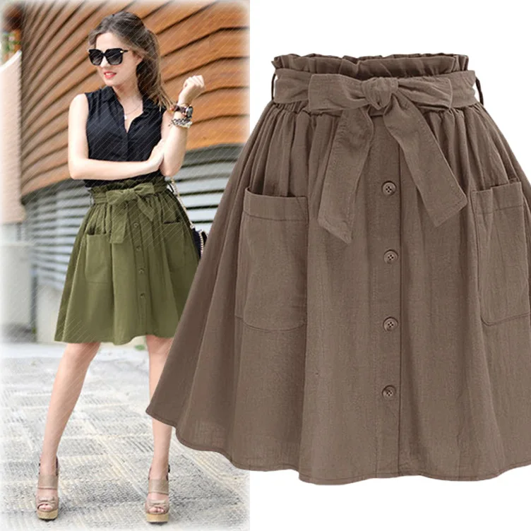 Высокая эластичность талии карман юбка женская армейский зеленый черный хлопок