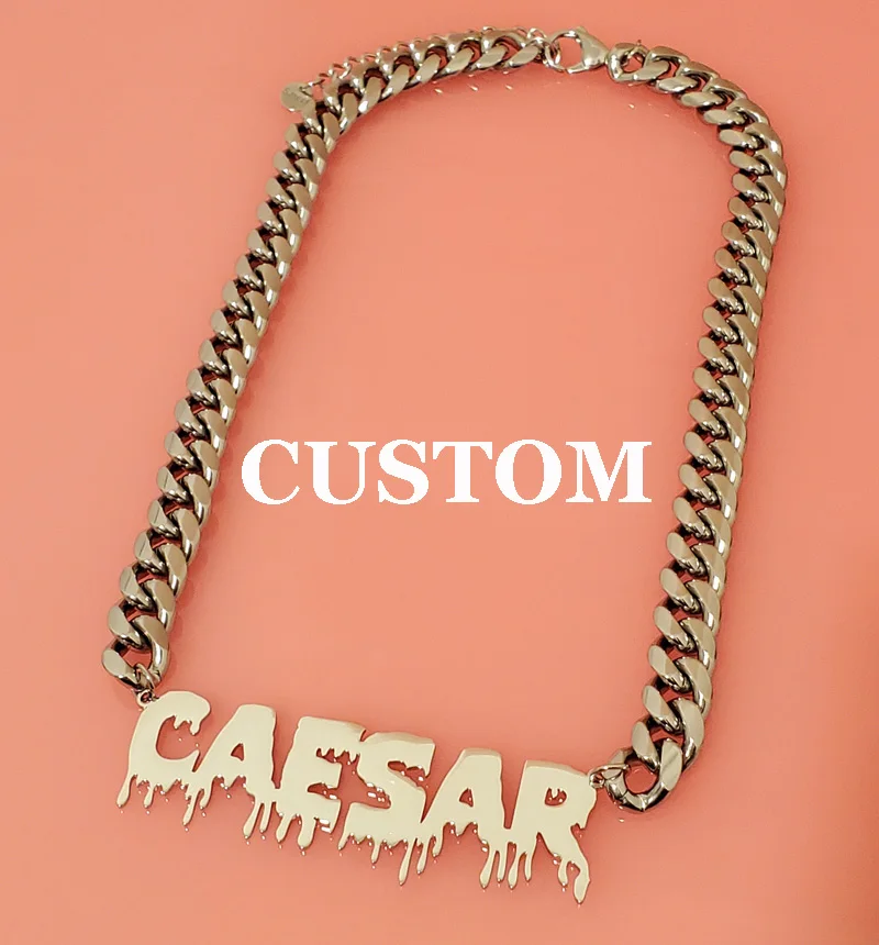 

Customized Fashion Stainless Steel Name Necklace with Stainless Steel Cuban Chain Choker Necklace Pendant Nameplate Gift