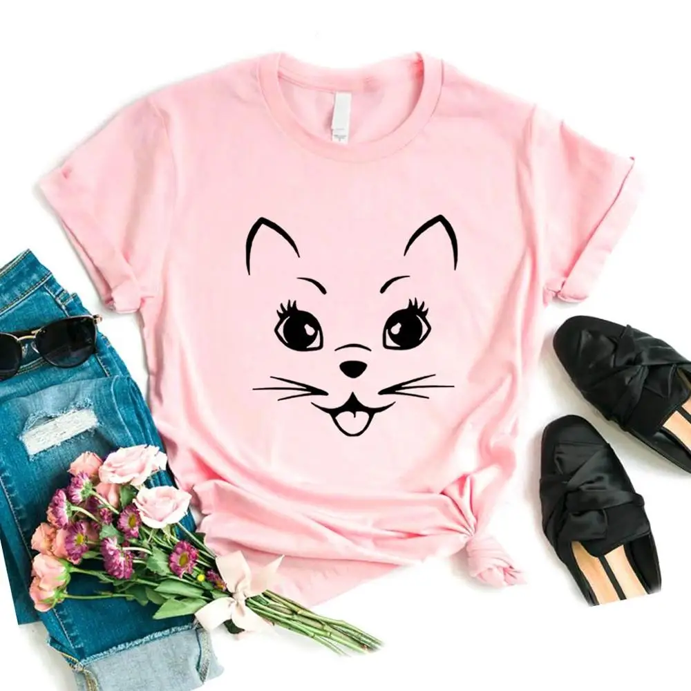 

Cute Cat Face Print Women Tshirts Cotton Casual Funny t Shirt For Lady Yong Girl Top Tee 6 Color Drop Ship NA-958