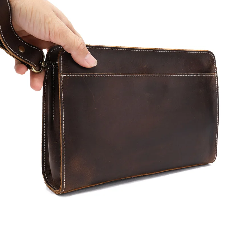 

Genuine Leather Long Clutch Men Zipper Wallet Top Quality Crazy Horse Leather Casual Business Clutch Card Wallets Men