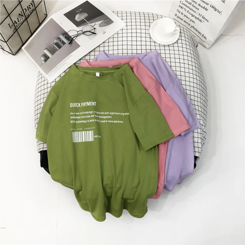 

Short Sleeve T-Shirts Plus Size Tops Summer 2021 Women'S Clothing Korean Fashion Aesthetics Letter Print Oversized Punk Tees