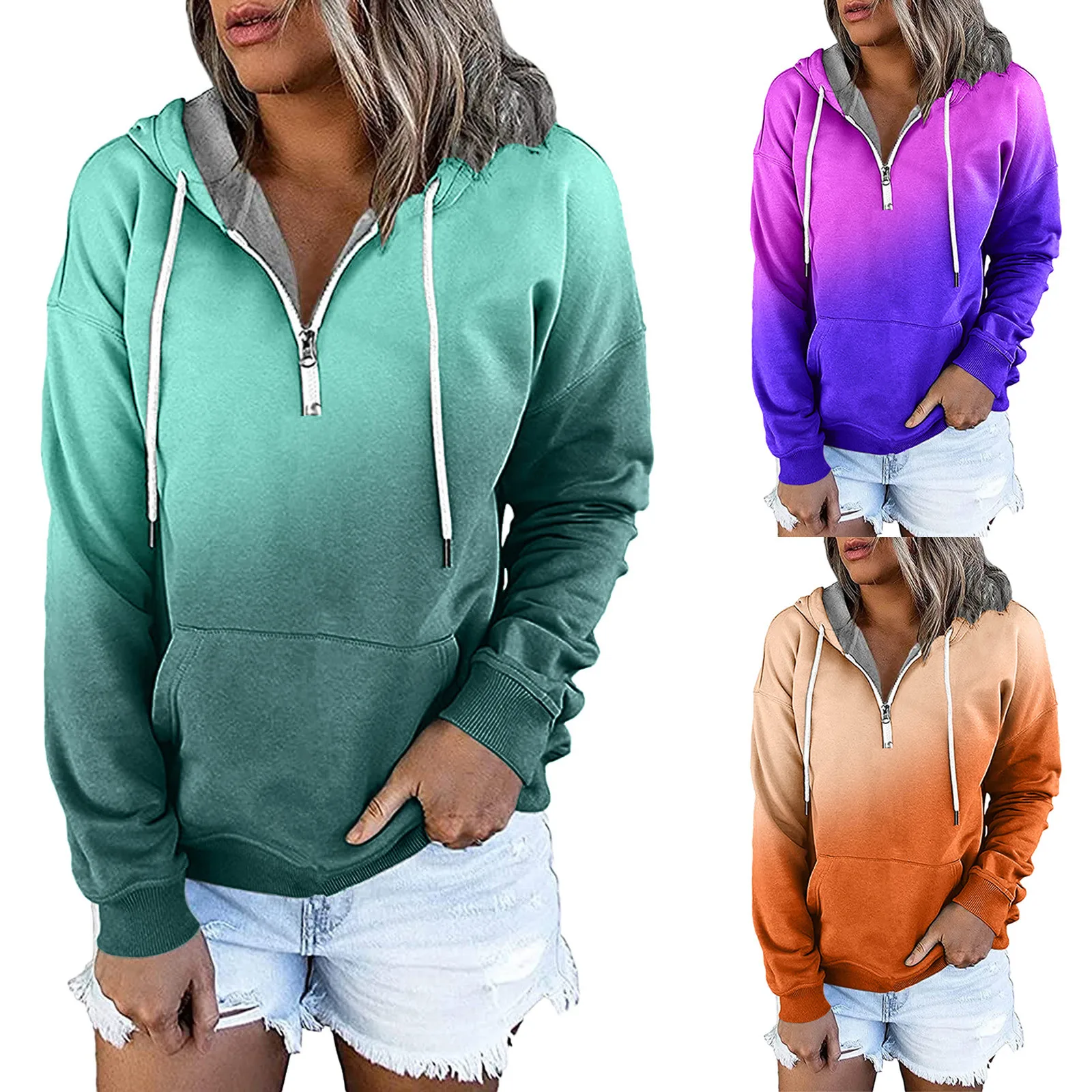 

2022 Winter Autumn Hoodie Women's Gradient Print Sweatshirts Long Sleeve Casual Zipper Pullover Female Fashion Sweatshirt Hooded