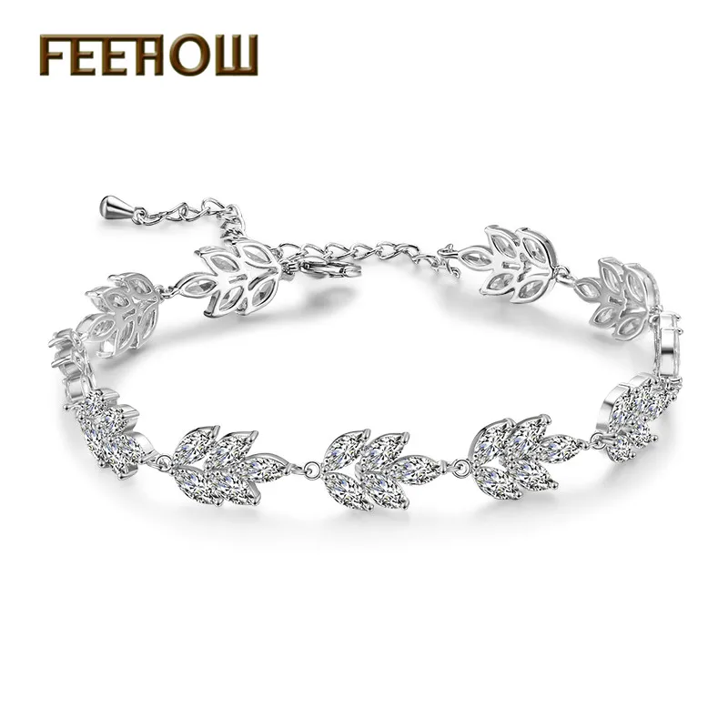 FEEHOW летний дизайн Блестящий CZ цирконий форма листа цепочка браслеты для женщин