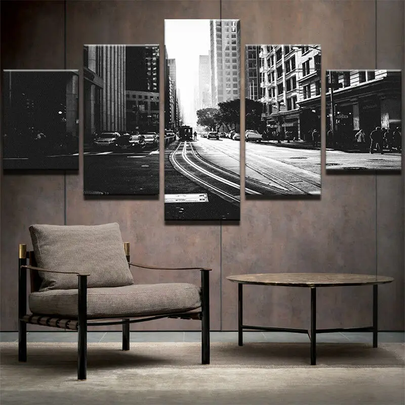 

5 Piece San Francisco Skyline Streets Black Painting Wall Art Print Home Decor HD Pictures 5 Panel Poster No Framed Paintings