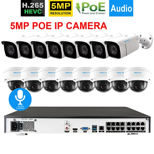 8 Bullet and 8 Dome TOPROHOMIE H.265+ 16CH POE CCTV система 48 В 5MP безопасности Антивандальная аудио запись POE камера ночного видения комплект камеры наблюдения - Цвет: 8 Bullet and 8 Dome
