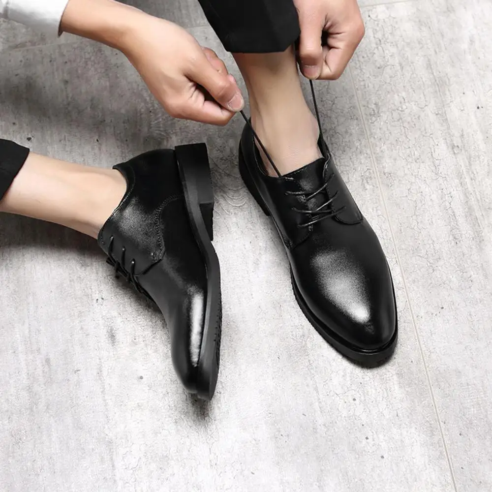

New British Style Fashion Lace-Up Men's Dress Shoes Pointed Toe Gentlemen Leather Shoes Trendy Men Leather Shoes Big Size 37-47