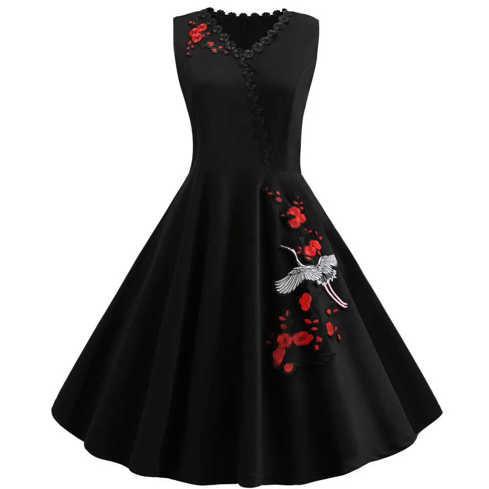 Изящные Geborduurde Vestidos плюс размер M 4xl Vrouwen Ретро Jurk для 2009 вина 50s 60 рок н ролл