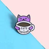 cats caffeine cute enamel pins animal coffee fashion creative brooches badges cartoon jewelry wholesale gifts for friends