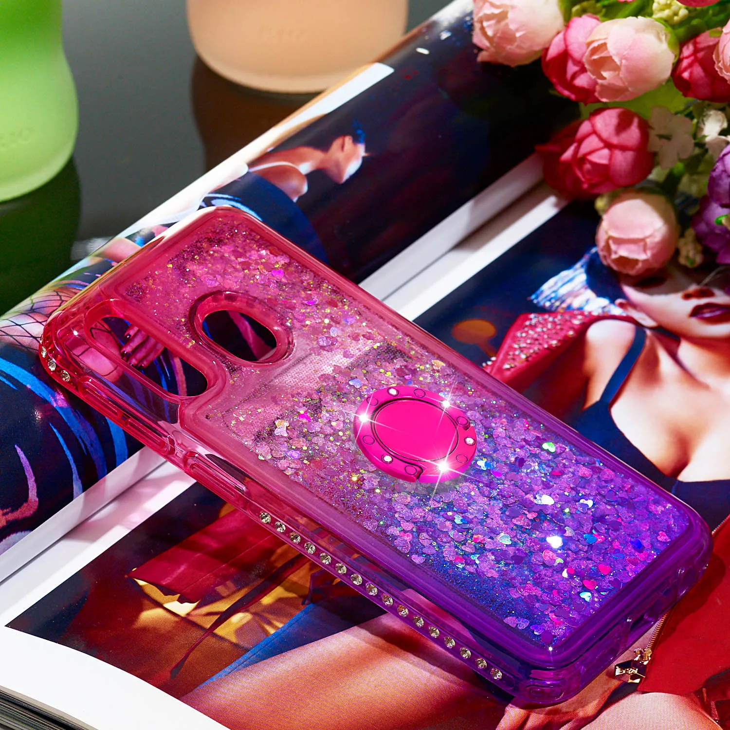Liquid Phone Case for Samsung Galaxy A60 A40 A10 A20e Note 10 Plus Pro Note10 M40 Cover TPU Bling Diamond Coque With Finger Ring |