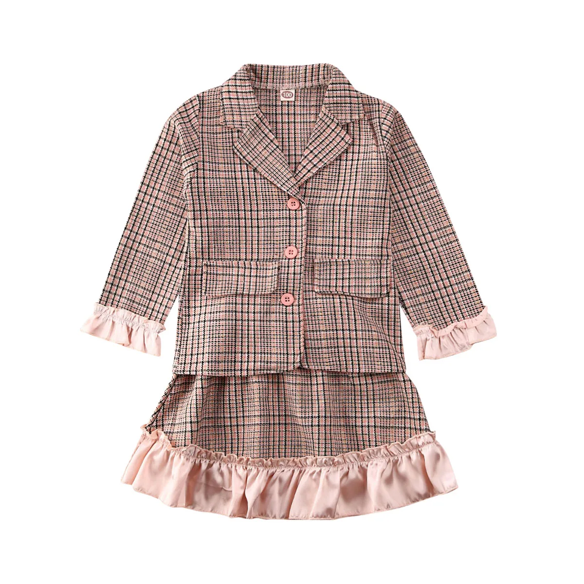 Комплект из 2 предметов для маленьких девочек Повседневная клетчатая куртка с