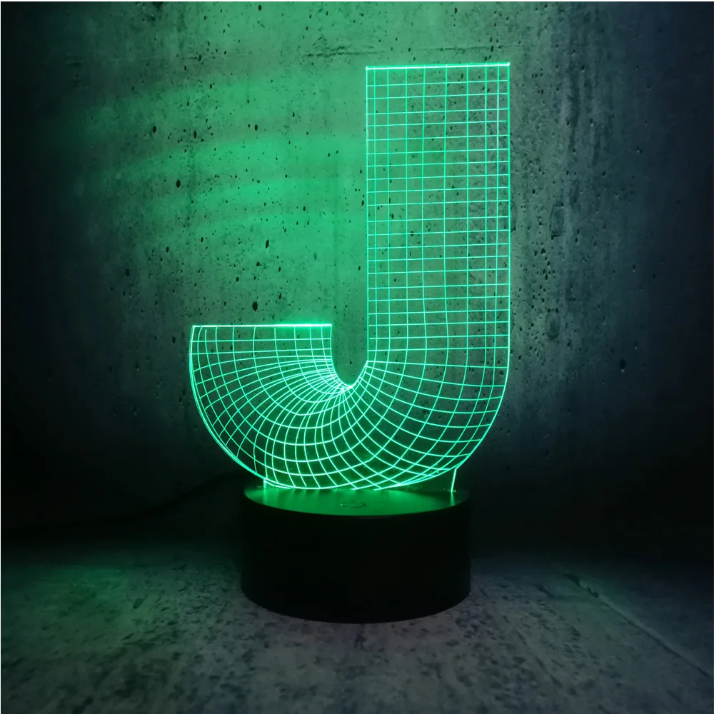 3D ночник Алфавит буквы J 7 цветов изменить стол Светодиодные лампы USB сенсорный пульт дистанционного управления лайтбокс Рождественский подарок для декора