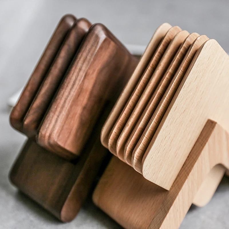 

7 шт./компл. подставка под чашку орехового дерева с основанием, кофейное искусство, коврик для места, нескользящая подставка под чашку, дерев...