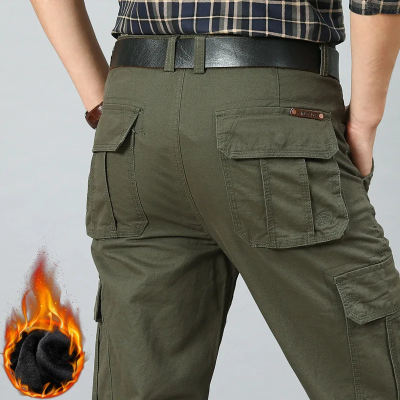 

Winter Men's Pants Plus Velvet Cargo Outwear Thick Warm Tactical Cargo Pants Men Plus Size Loose Style Military Trousers Pants