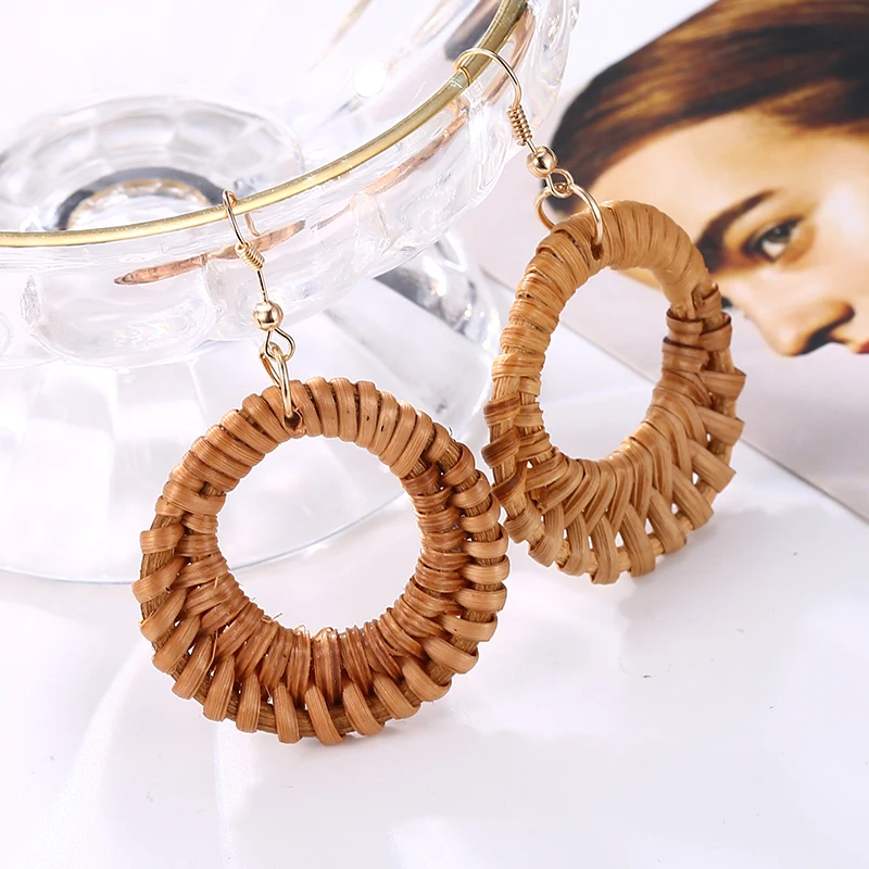 Богемная ручная работа геометрическое ротанговое плетение висячие серьги для