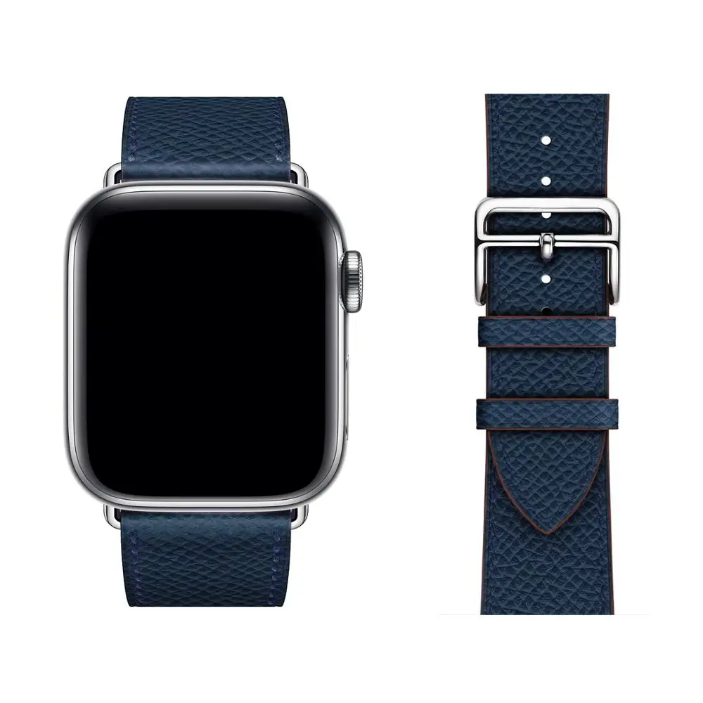 Navy Blue Наручных часов iWatch, ремешок из натуральной кожи сменный ремешок совместим с Apple Watch серии 1/2/3, 42 мм, 38 мм, версия наручных часов iwatch, ремешок Watch series 4 40 мм 44 мм - Цвет ремешка: Navy Blue