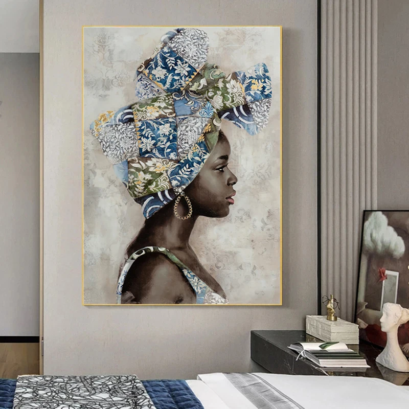 

Abstract Figure African Woman Kerchief Oil Painting on Canvas Wall Art Poster Print Wall Pictures for Home Decor Mural Cuadros
