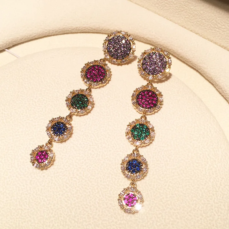 

Long fringed purple lucky disc earrings 210318-92
