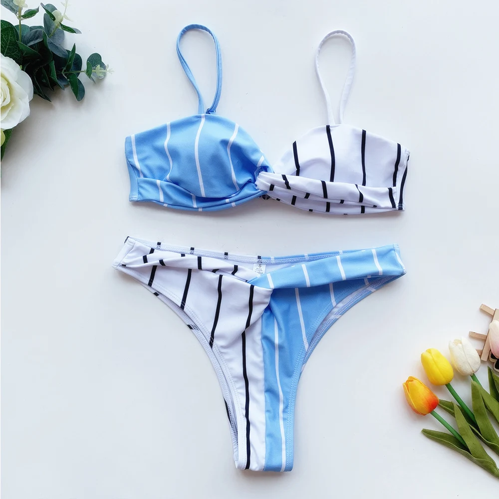 Женский комплект бикини с высокой талией из двух предметов принтом